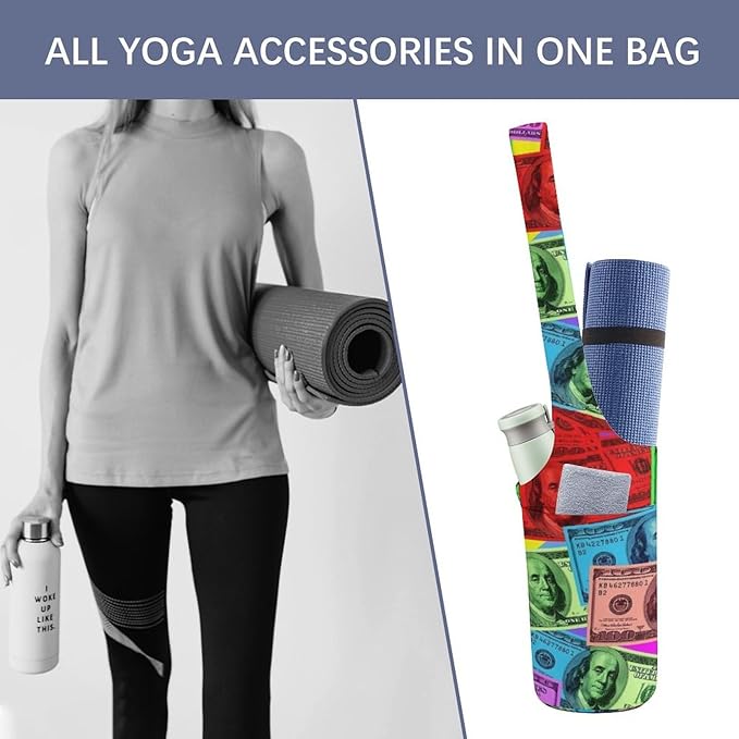 Aiyoolee Single Shoulder Yoga Mat Carrier Bag Portable Spacious with Pocket for Yoga Gym Fitness Travel