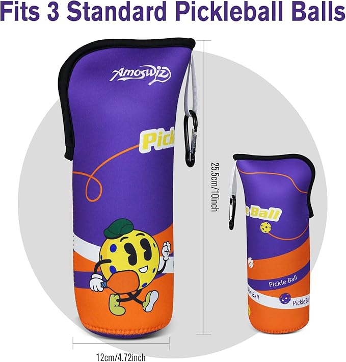 Pickleball Ball Holder - 1 Pc Pickle Ball Storage Bag, Portable Tennis Pouch with Hook for Fence, Premium Neoprene Material Bottle Holder, Pickleball Accessory Black Red Green Yellow Color