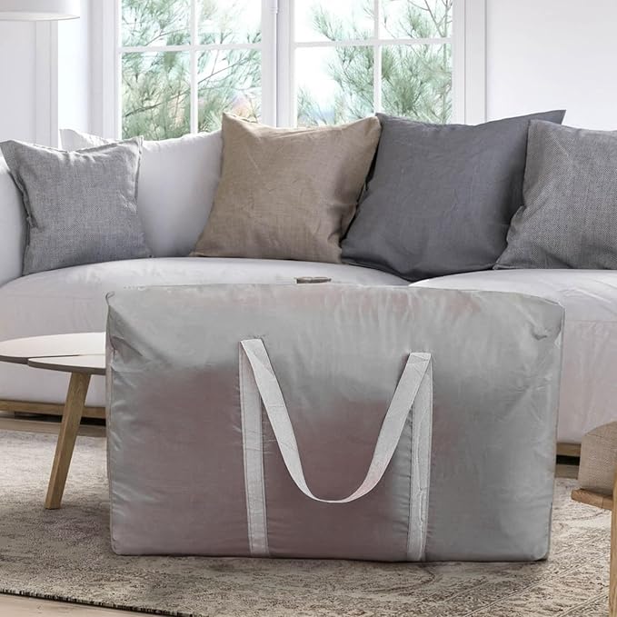 100L Extra Large Storage Bags, Big Moving Bags with Strong Zippers & Carrying Handles, Packing Bags for Moving, Storage, Travel and Camping, Storage Totes For Space Saving (Grey, 2 Pack)
