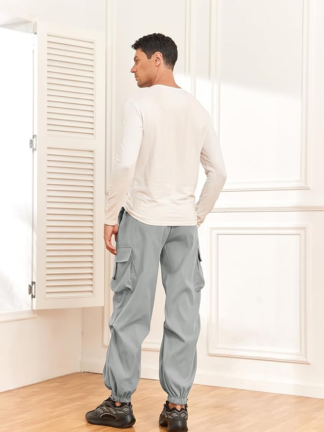 ZAFUL Men's Parachute Pants Casual Baggy Cargo Drawstring Trouser