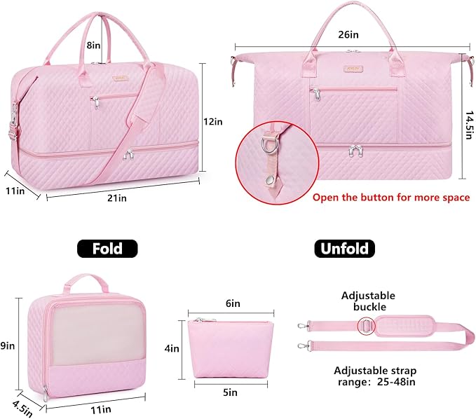 Weekender Bag for Women, Travel Duffel Bag Carry On Overnight Bag with Shoe Compartment Large Nylon Travel Weekend Tote Bag