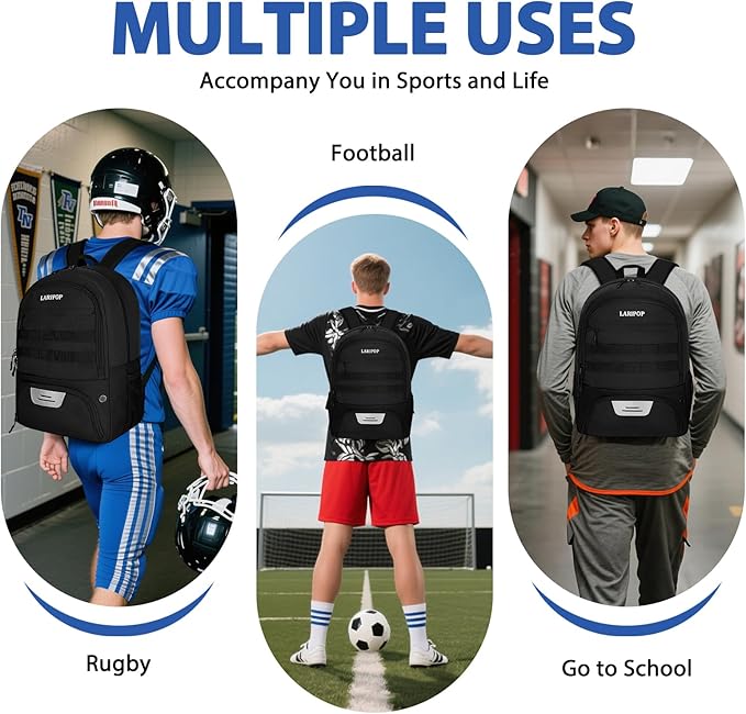 LARIPOP Soccer Backpack,Soccer Bag with Ball Holder and Shoe Compartment,Sports Equipment Training Bags Fits Basketball