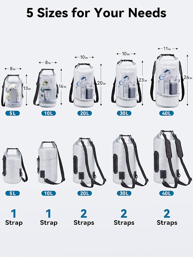 HEETA Dry Bag Waterproof for Women Men, 5L/10L/20L/30L/40L Roll Top Lightweight Dry Storage Bag Backpack with Phone Case for Travel Swimming Boating Kayaking Paddle Board Camping Beach Accessories