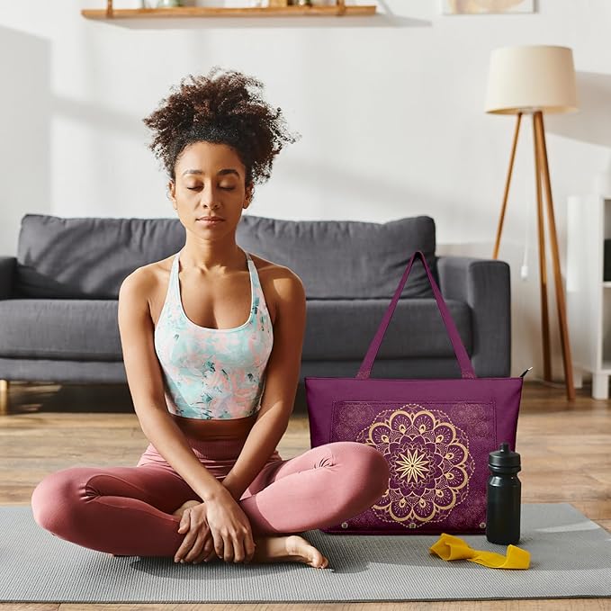 Adalore Women's Yoga Bag with Yoga Mat Carrier - Large Mat Pocket Fitness Tote for Pilates, Gym, Travel, Office & Beach