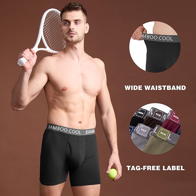BAMBOO COOL Men's Ultra ComfortSoft Underwear, Moisture Wicking & Breathable No Ride Up Boxer Briefs with Fly, Multipack