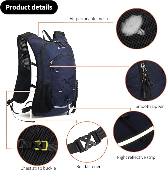BiYiYun 15L Small Hiking Backpack Lightweight Hydration Backpack for Men Women, Warterproof Hiking Daypack for Travel Cycling