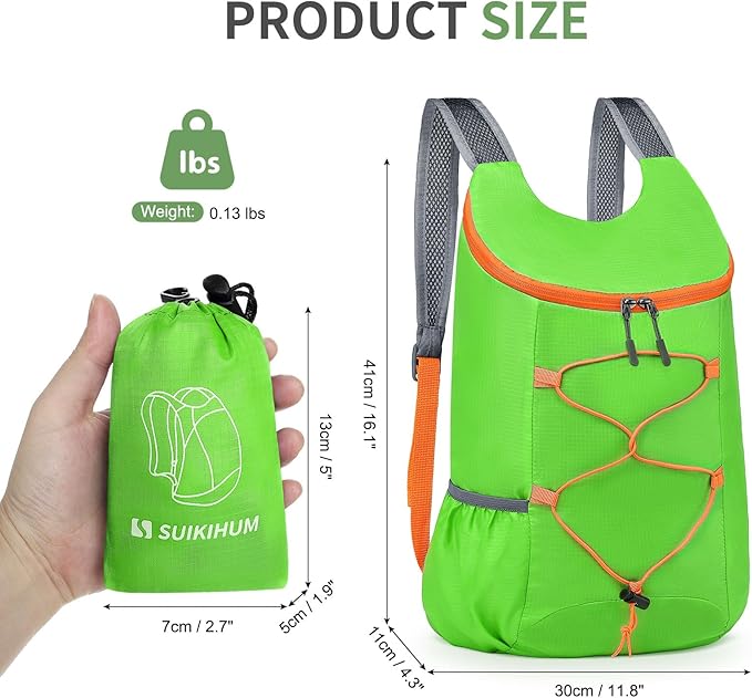 20L Hiking-Daypack Lightweight Foldable Travel Packable Backpack for Camping Cycling Outdoor, Green