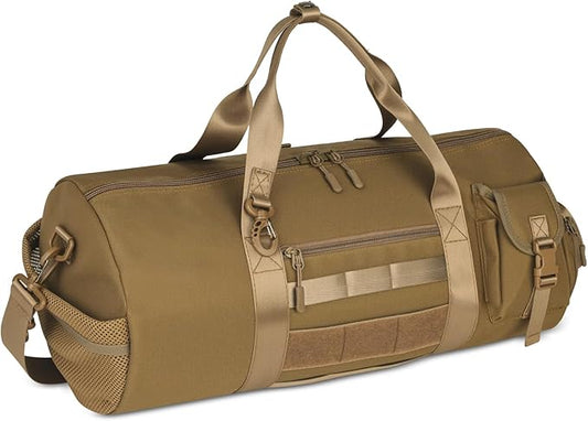 ArcEnCiel Medium Tactical Duffle Bag Men Gym Pack Molle Shoulder Bags Shoes Storage Sports Handbag with Patch(Coyote Brown)