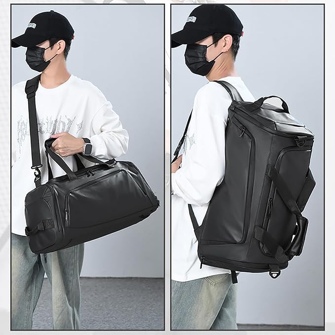 BYITFME 3 In 1 Gym Backpack With Shoes Compartment,55L Large Capacity Weekender Daypack,Waterproof Luggage Bag,Lightweight Travel Duffels Sports Handbag,All Purpose Workout Bag (Black)