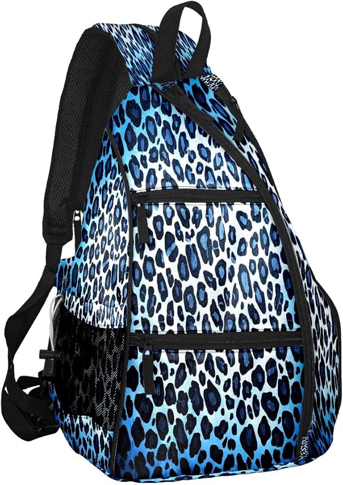 Brown Leopard Print Premium Nylon Pickleball Backpack, 3-in-1 Convertible Shoulder Crossbody Sling Bag for Women Men, Lightweight Bag Fits 2-4 Pickleball Paddles & Tennis Sports Gear