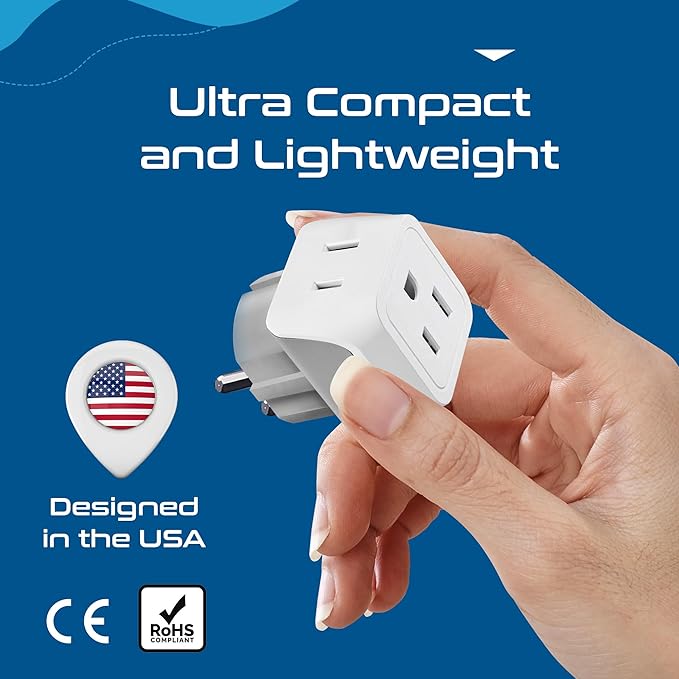 Ceptics Denmark Travel Adapter Plug with Dual Usa Input - Power - Type K (3 Pack) - Ultra Compact - Safe Grounded Perfect for Cell Phones, Laptops, Camera Chargers and More (CT-20)