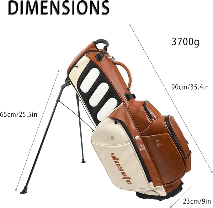 WOSOFE PU Golf Bag with 6/14 Way Top Dividers Automatically Adjustable Dual Straps Elegant Design for Men Women Pu Golf Stand Bag with Multiple Pockets
