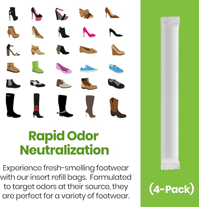 (4-Pack) Calvana Shoe Deodorizer, Refill Bags Compatible with GloveStix & StankStix, Odor Eliminator for Hockey & Lacrosse Gloves, Boxing & Soccer Gear, Gym Bags & Sports Equipment, Up to 6 Months