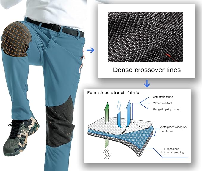 Gash Hao Mens Snow Ski Waterproof Softshell Snowboard Pants Outdoor Hiking Fleece Lined Zipper Bottom Leg