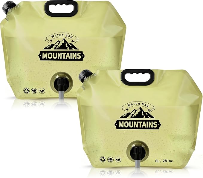 Collapsible 8L Water Storage Bag, BPA-Free Portable Folding Water Jug with Adjustable Faucet, Leakproof Emergency Water Bag for Camping, Hiking, Riding, Outdoor Sport (2, Beige)