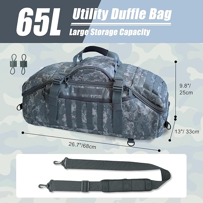 65L Large Travel Duffle Bag Military Tactical Backpack, Army Assault Pack 3 Day Bug Out Rucksack for Outdoor Sports Hiking Camping with Molle System
