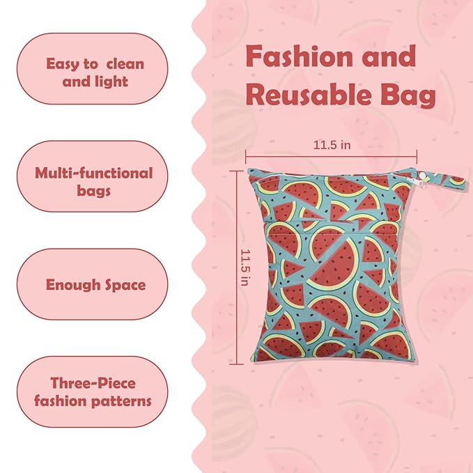 ALVABABY 3pcs Cloth Diaper Wet Dry Bags Waterproof Reusable with Two Zippered Pockets Travel Beach Pool Daycare Soiled Baby Items Yoga Gym Bag for Swimsuits or Wet Clothes 3L-ZM17A