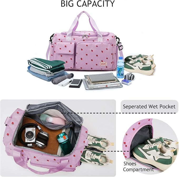 Gym Bag Sport Duffel Overnight Weekender Travel Bag with wet pocket and shoe pocket K05 Purple