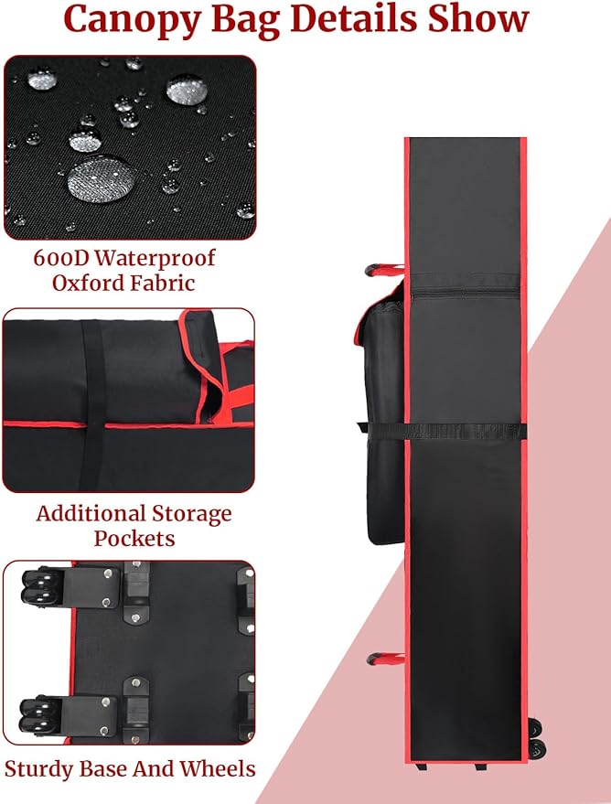 10 x 10 x 48 in Heavy Duty Canopy Tent Bag Replacement – Wheeled 800D Oxford Pop Up Canopy Carrying Case with Handle, Waterproof Outdoor Storage Bag for 10x10 Instant Tent