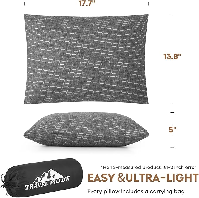 Camping Pillow Travel Pillow Small Shredded Memory Foam Pillow - Compressible Medium Firm, Breathable Cover, Ideal Backpacking Hiking, Airplane and Car
