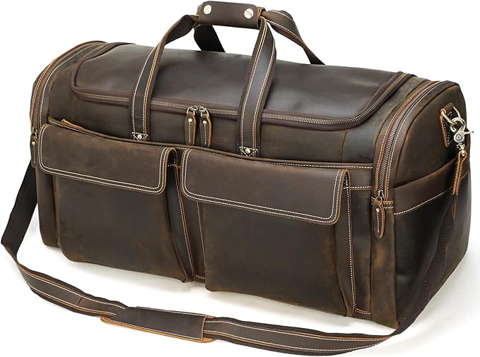 Polare 26" Full Grain Cowhide Leather Large Duffle Weekender Overnight Travel Duffel Bag For Men 62L