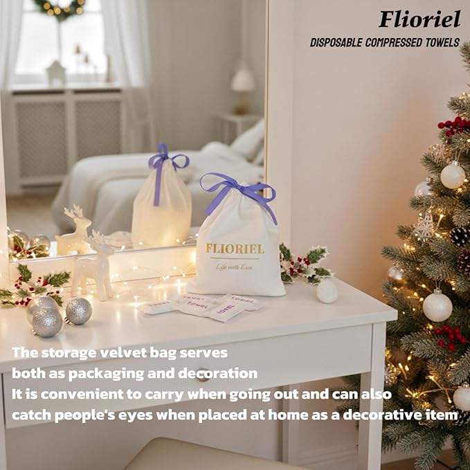 Compressed Face Towels 40 Pack with Flannel Carry Bag, Portable Disposable Washcloth Tablets, Thick & Soft Facial Towelettes for Travel Camping, Hiking, Gym, Makeup & Everyday Use