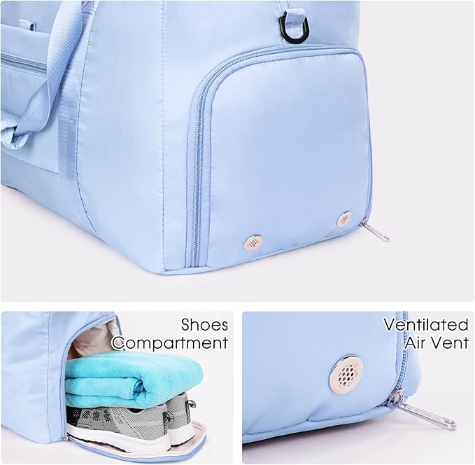 Ceneda 20" Gym Bag for Women with Wet Pocket & Shoe Compartment, Lightweight Duffel Waterproof Carry On Duffle for Travel, Yoga, Overnight (Light Blue)