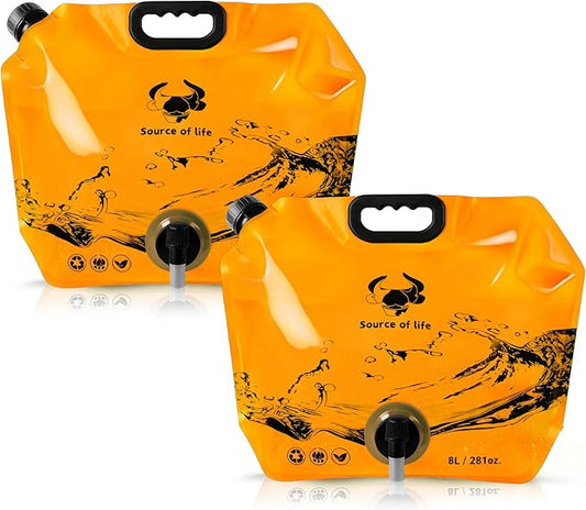 Collapsible 8L Water Storage Bag, BPA-Free Portable Folding Water Jug with Adjustable Faucet, Leakproof Emergency Water Bag for Camping, Hiking, Riding, Outdoor Sport (2, Orange)