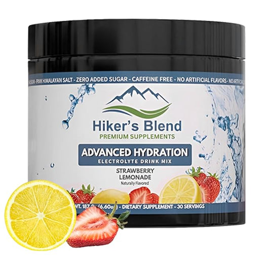Hiker’s Blend Advanced Hydration Electrolyte Drink Mix – Strawberry Lemonade Flavor – No Artificial Sweeteners, Dyes, or Flavors – Clean Hydration Powder for Balanced Energy, Faster Recovery, and No Aftertaste – Perfect for Hiking, Workouts, and Outdoo...