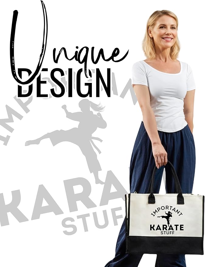 InnoBeta Karate Gifts for Women, Karate Tote Bag with Top Zipper Closure and Shoulder Strap
