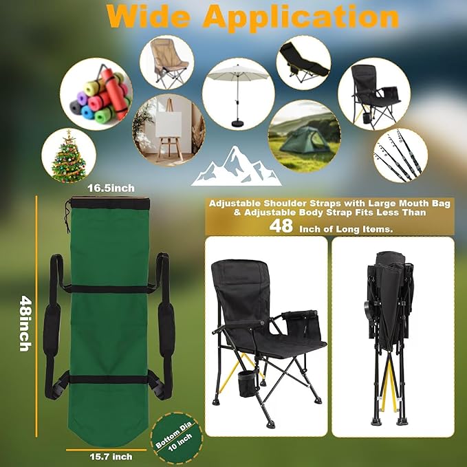1 Pack 900D 48 Inch Camp Chair Bag Replacement with Shoulder Strap Camp Bagpack Folding Chair Bag Fishing Outdoor Storage Backpack 48 * 16.5 * 10.2Inch (Green, XL)