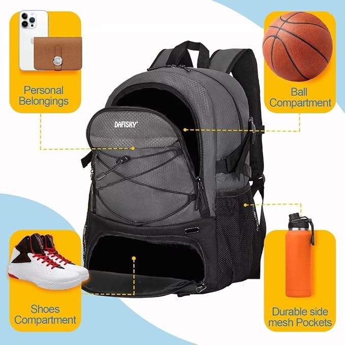 Basketball Backpack with Ball Compartment – Large Basketball Bag with Shoes compartment Sports Equipment Bag for Soccer Ball,Volleyball,Gym,Outdoor,Travel