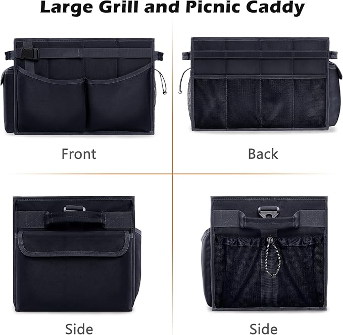 Large Grill Caddy with Paper Towel Holder – Collapsible BBQ Organizer for Camping, Tailgating, RV, Boating – Grilling Gifts for Men – Griddle Tote Bag with Shoulder Strap – Outdoor Essentials