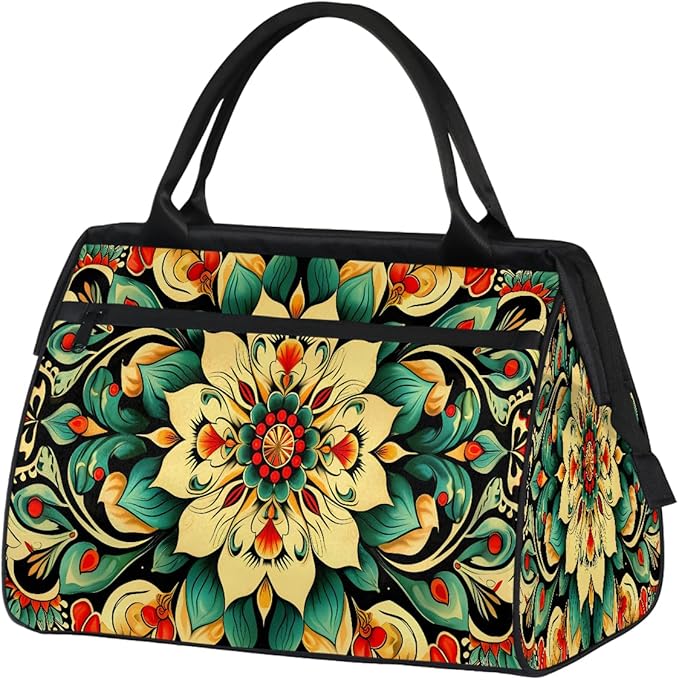 Travel Duffle Bag, Ethnic Mandala Floral Overnight Weekender Tote Bag for Women Men Waterproof Carry On Luggage with Zipper Lightweight Sport Gym Bag for Traveling Yoga Camping Traveling Gifts