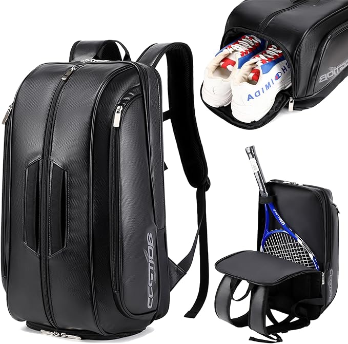 Tennis Racket Bag Pickleball Padel Backpack With Shoe Compartment, Laptop Sleeve,Fence Hook,Ball Sleeve