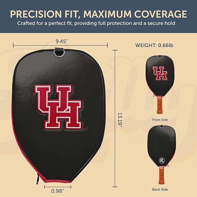 Officially Licensed Collegiate Pickleball Paddle Cover - Lightweight PU Leather Material - Durable Foam Interior Protection with Zippered Closure - Fits Most Paddles on the Market