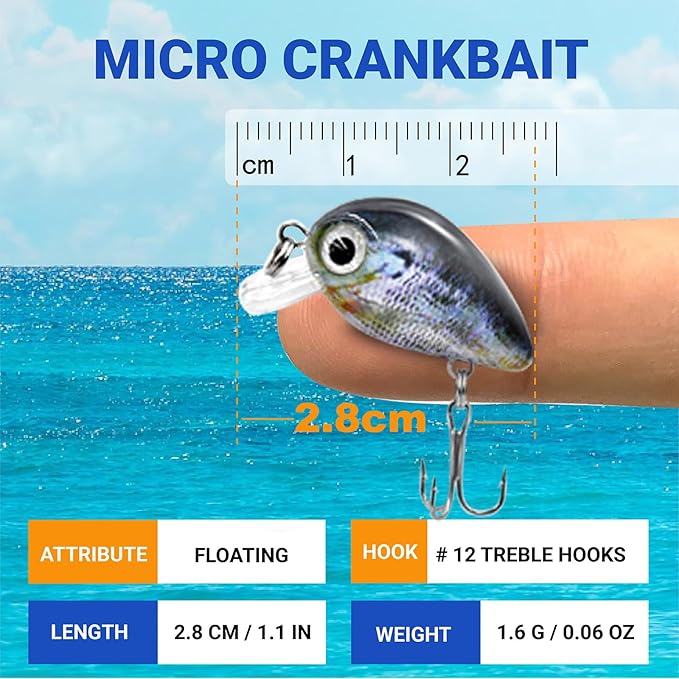 5PCS Micro Crankbait Fishing Lures for Bass Trout Topwater Lures Kit Slow Sinking Sturdy Vib Set for Fishing Lovers Pocket Mini Lure Fishing Tackle Kits for Children
