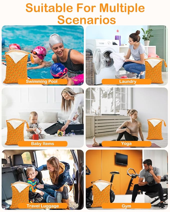 ALVABABY 3pcs Cloth Diaper Wet Dry Bags Waterproof Reusable with Two Zippered Pockets Travel Beach Pool Daycare Soiled Baby Items Yoga Gym Bag for Swimsuits or Wet Clothes 3L-ZM30