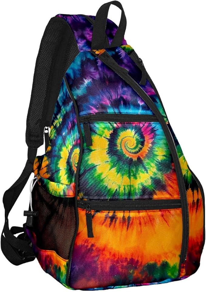 Pickleball Bag Colorful Tie Dye Pickle Ball Backpack for Men Women Premium Lightweight Reversible Crossbody Sling Bag Sports Backpack for Pickleball Paddle