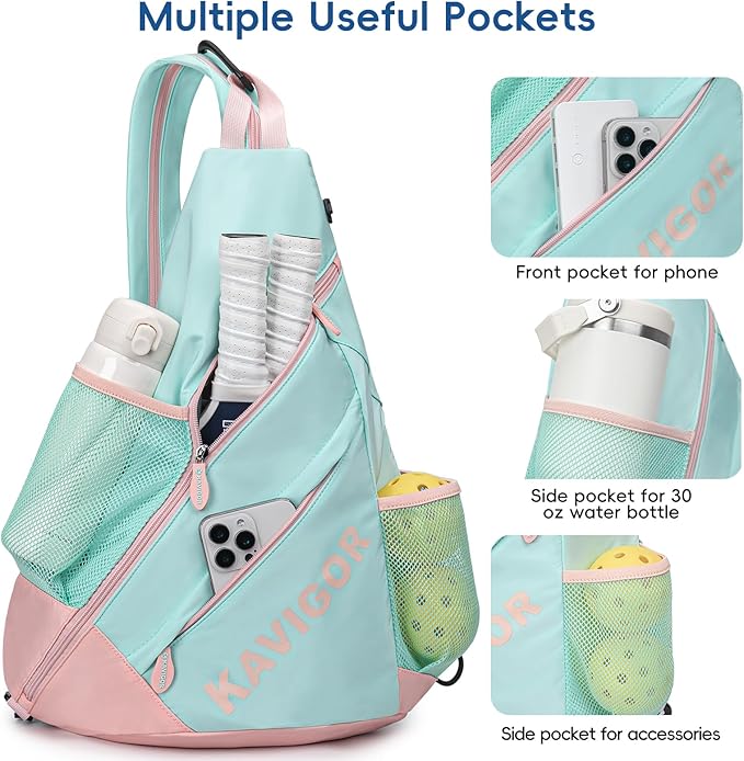 2025 Pickleball Sling Bag, Convertible Ultra-Light Backpack with Skin-Soft Fabric & Wet/Dry Pocket, Fits 4 Paddles + Gear
