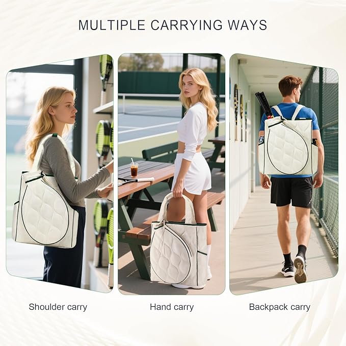 2-in-1 Tennis Tote Bag & Tennis Racket Backpack – Extra-Large Quilted Pickleball Racquet Bags, Water-Resistant & Lightweight for Men & Women