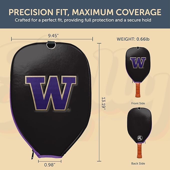 Officially Licensed Collegiate Pickleball Paddle Cover - Lightweight PU Leather Material - Durable Foam Interior Protection with Zippered Closure - Fits Most Paddles on the Market