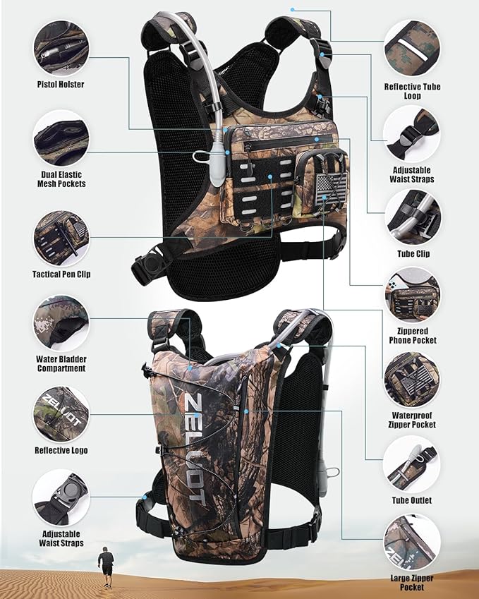 Zelvot Running Vest with 2L Water Bladder, Hydration Backpack, USA Original Patent, Lightweight Hydration Pack with Gear Holder, Reflective Chest Pack for Men Women for Marathon