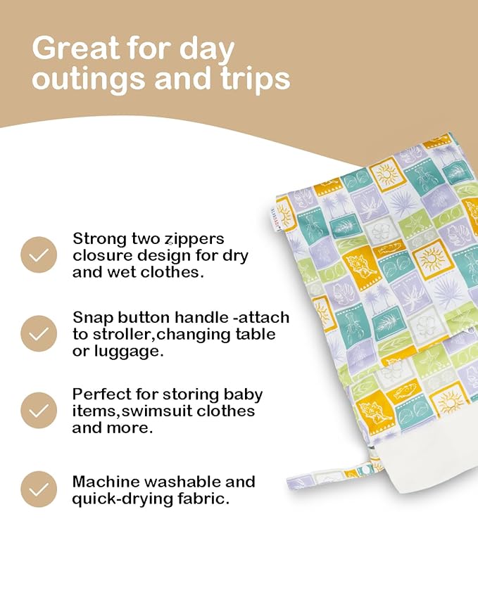 ALVABABY 2pcs Cloth Diaper Wet Dry Bags Waterproof Reusable with Two Zippered Pockets Travel Beach Pool Daycare Soiled Baby Items Yoga Gym Bag for Swimsuits or Wet Clothes 2LM21