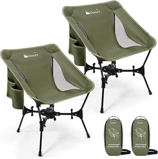 Gonex Portable Camping Chair, The 5th Gen Ultralight Compact Backpacking Foldable Lightweight Folding Chair for Outdoor Camp Hiking Beach Picnic Concert, Supports 330lbs (Army Green, 2 PCS)