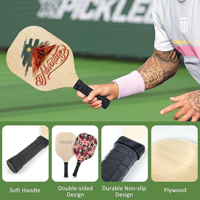 6 Pack Sublimation Blanks Pickleball Paddles, 7.3" x 15.5" Double Sided Printable Pickleball Paddles Plywood 0.39 Inch Thickness for Outdoor Sport Casual Court Play