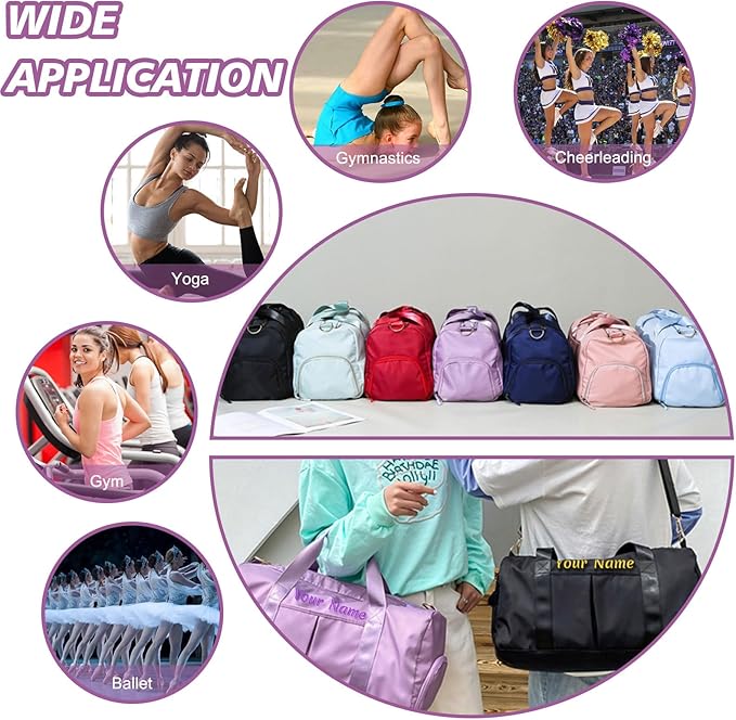 Custom Embroidered Sports Gym Bag, Personalized Duffel Bag Weekender Bag, Overnight Bag, Travel Bag for Women Men - With Shoe Compartment - Dry Wet Separated - Adjustable Shoulder Strap