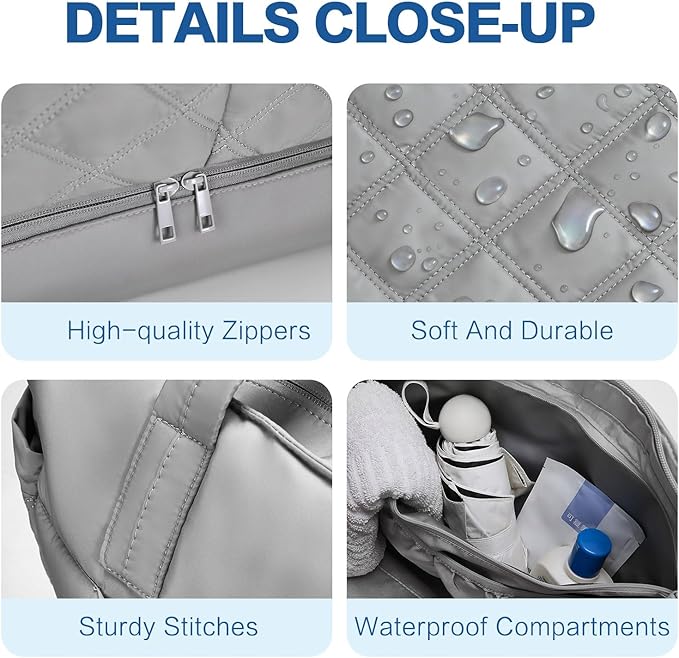 Weekender Bag for Women Men, Large Overnight Bag Faux Leather Travel Duffel Bag with Shoe Compartment Toiletry Packing Cube Carry On Bag Fit 21" Laptop 3Pcs Set (2PCS Grey)