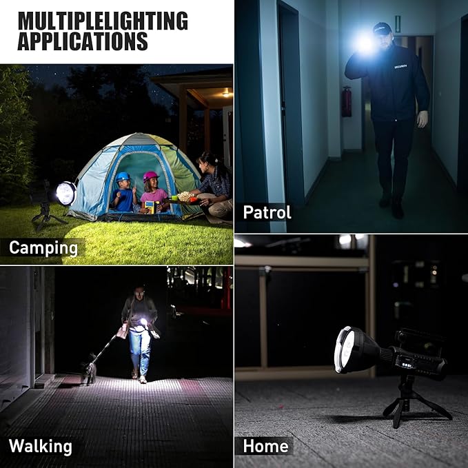 ALSTU Rechargeable Spotlight, 99,000 Lumens Super Bright Handheld Led Flashlight, Outdoor Spot Light for Boating Camping
