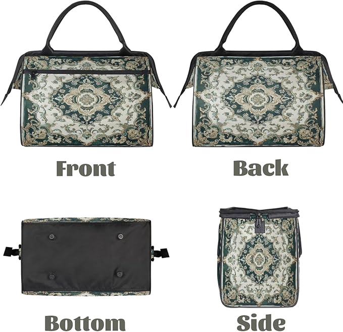 Travel Duffle Bag, Ethnic Mandala Greeen Flower Overnight Weekender Tote Bag for Women Men Waterproof Carry On Luggage with Zipper Lightweight Sport Gym Bag for Traveling Yoga Camping Traveling Gifts